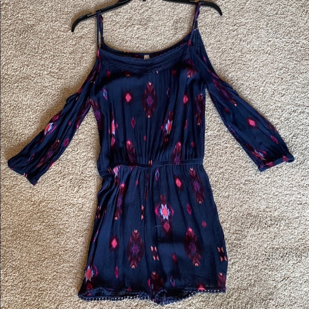 Navy, open shoulder romper
